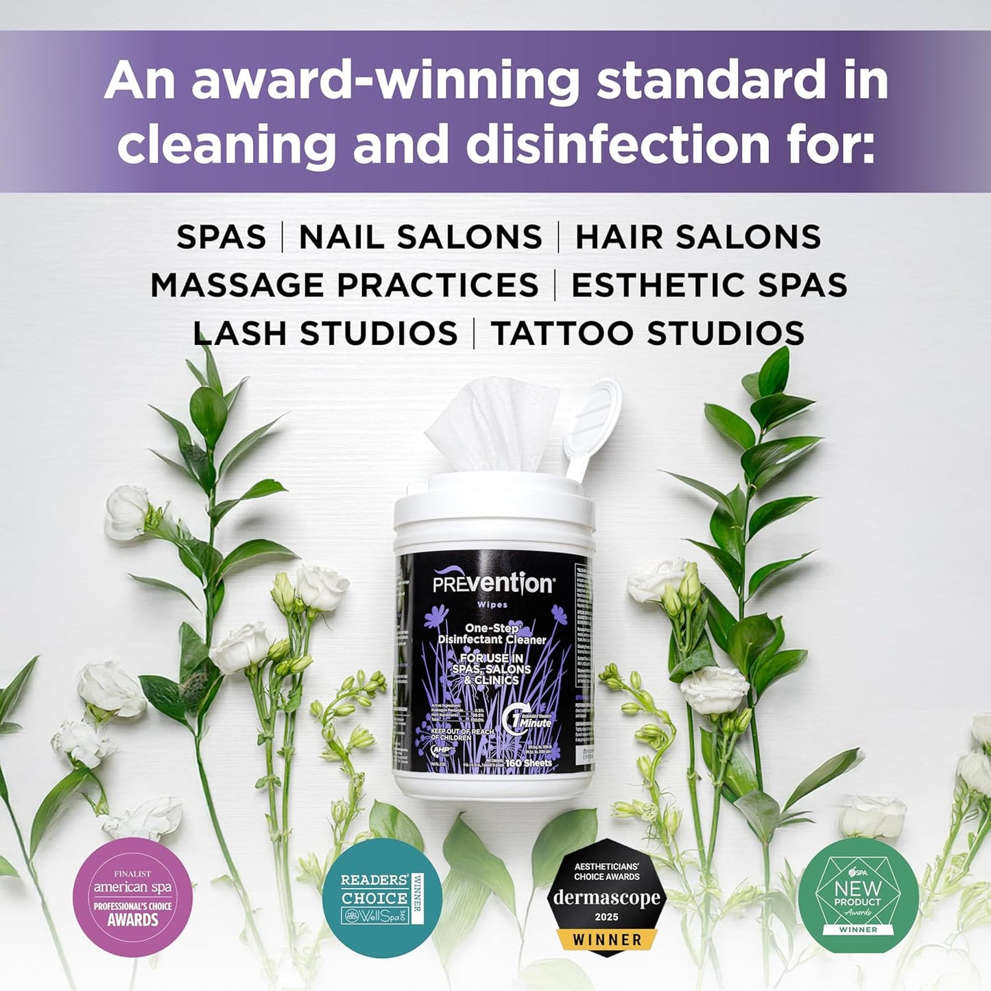 Prevention All Purpose Disinfectant Wipes – Cleaning Wipes Canister, Bulk Cleaner Towelettes for Salons, Spas, Clinics – Hospital Grade Surface Sanitizing – 160 Count per Canister (12 Pack)