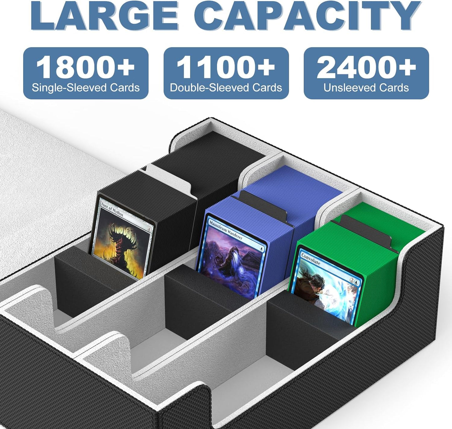 Mlikero Card Deck Case for Trading Cards 1800+, Trading Card Storage Box with 10 Dividers and 3 Foam Stoppers, Leather Magnetic Closure Commander Deck Box Fit for YuGiOh, MTG and Sport Cards