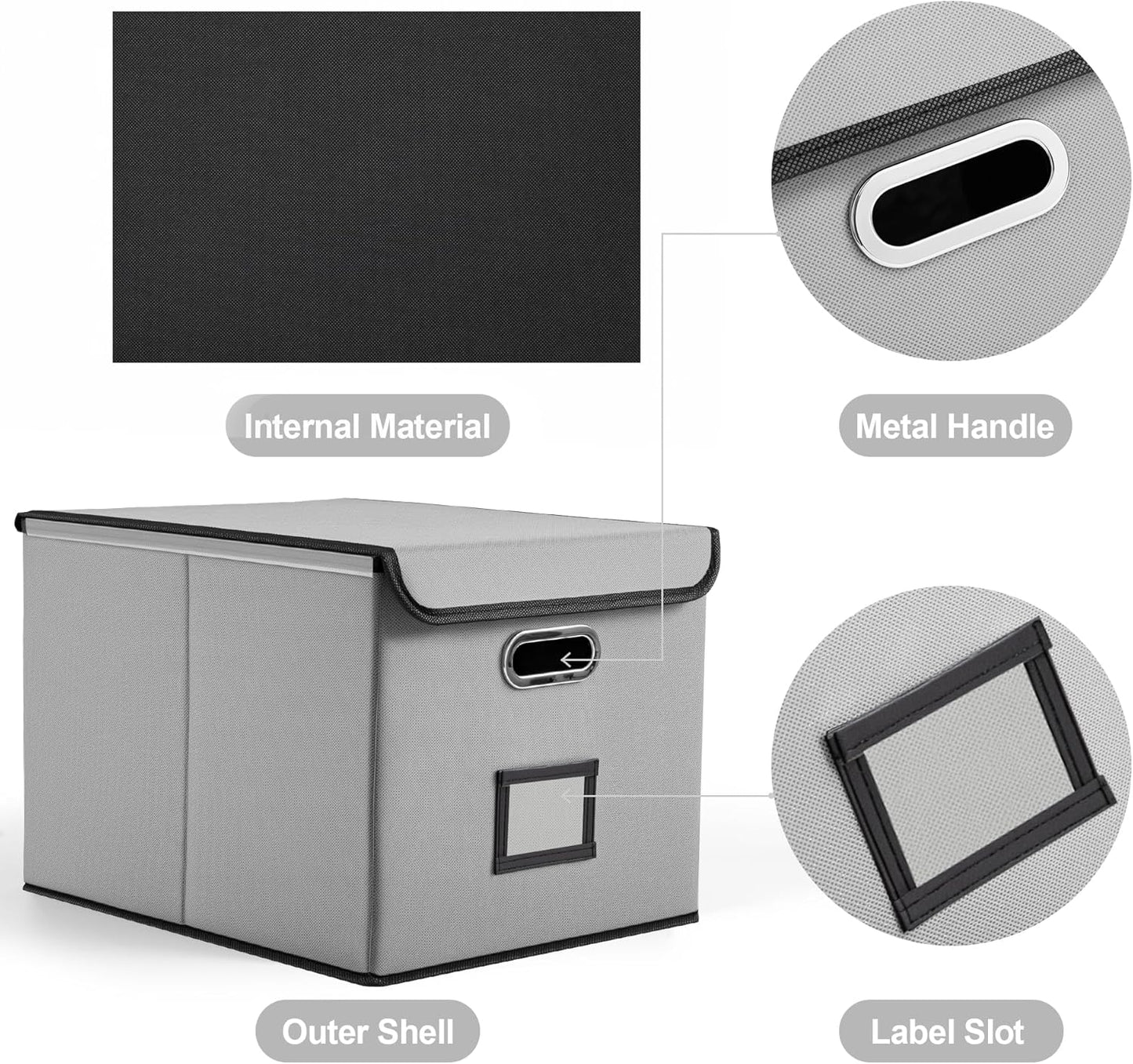 File Organizer Box, Linen Filing Organizer with Lid, Large Desktop File Boxes, Light Grey,2 Pack