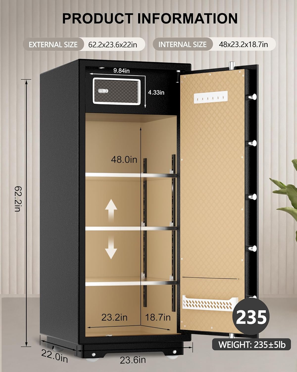 【US STOCK】TIGERKING 17.6 Cubic Feet Extra Large Heavy Duty Safe Box, Home Safe with Double Safety Key Lock and Separate Lock Box, Digital safe with 3 Removable Shelf for Home Hotel Office,235lbs