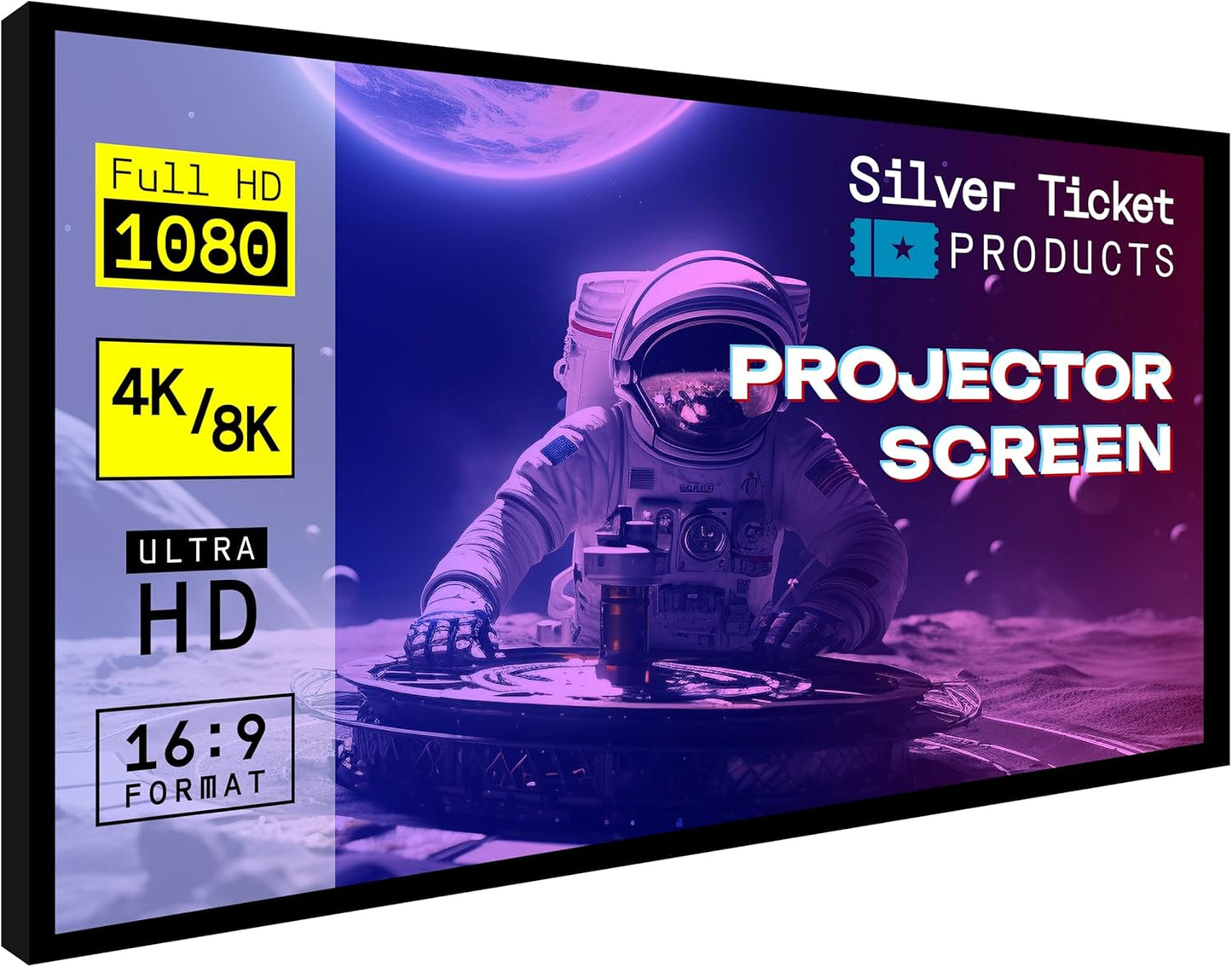Silver Ticket Products STR Series 6 Piece Home Theater Fixed Frame 4K / 8K Ultra HD, HDTV, HDR & Active 3D Movie Projection Screen, 2.35:1 Format, 125" Diagonal, High Contrast Material STR-235125-HC