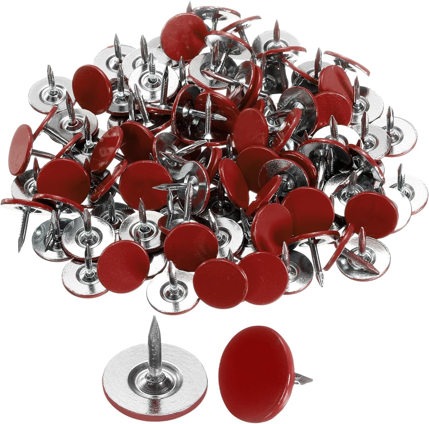 uxcell 100Pcs Upholstery Tacks, 11mmx10mm Flat Head Thumb Tack Decorative Furniture Nails Push Pins for Furniture Sofa Headboards, Red