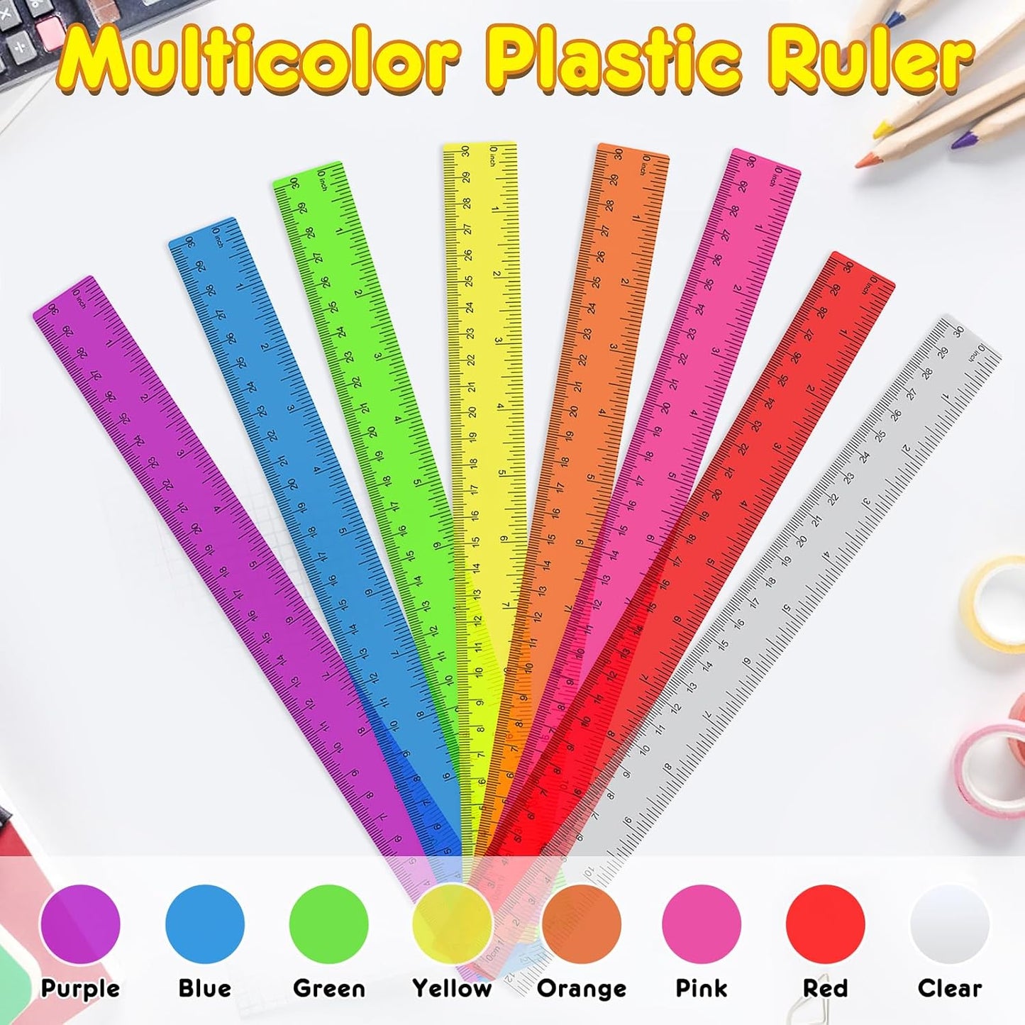 312 Pack Plastic Ruler Bulk, 12 Inch Plastic Ruler in Assorted Colors, Clear Rulers with Inches and Centimeters, Transparent Rulers Bulk for Kids Back to School, Classroom, Office, Home Supplies