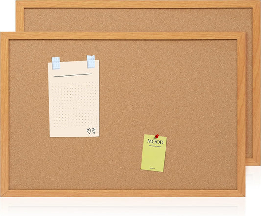 Board2by 2 Pack Cork Board Bulletin Board 20" x 30", Wood Framed Corkboards for Wall Decor, Hanging Office Message Board, Wall Mounted Notice Pin Board with 30 Push Pins for School, Home & Office