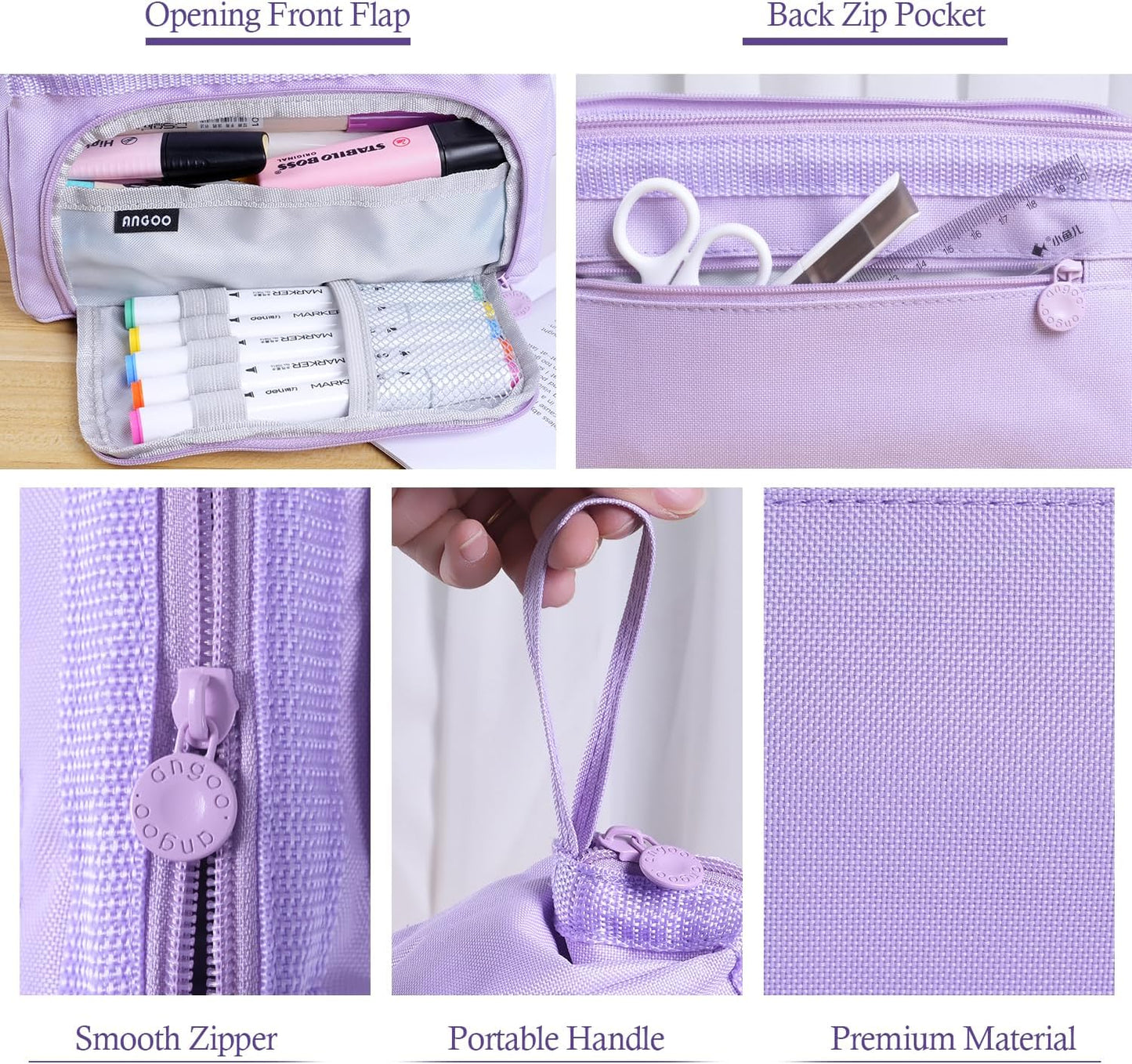 MAMUNU Pencil Case Pouch Large Capacity with Compartments, Pencil Case Pouch Bag with Zipper Handle for Teen Girls Adults Women, Portable Pen Bag Stationery Organizer for Office School Travel, Purple