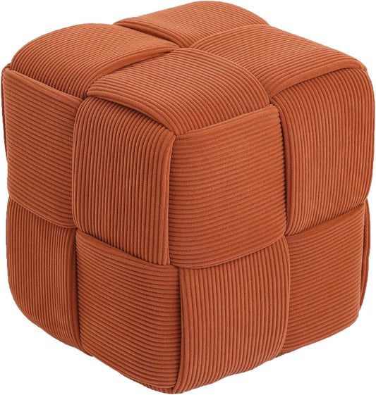 Ottoman Foot Rest Soft and Comfortable Ottoman Square Corduroy Woven Design Sofa Stool (Orange)