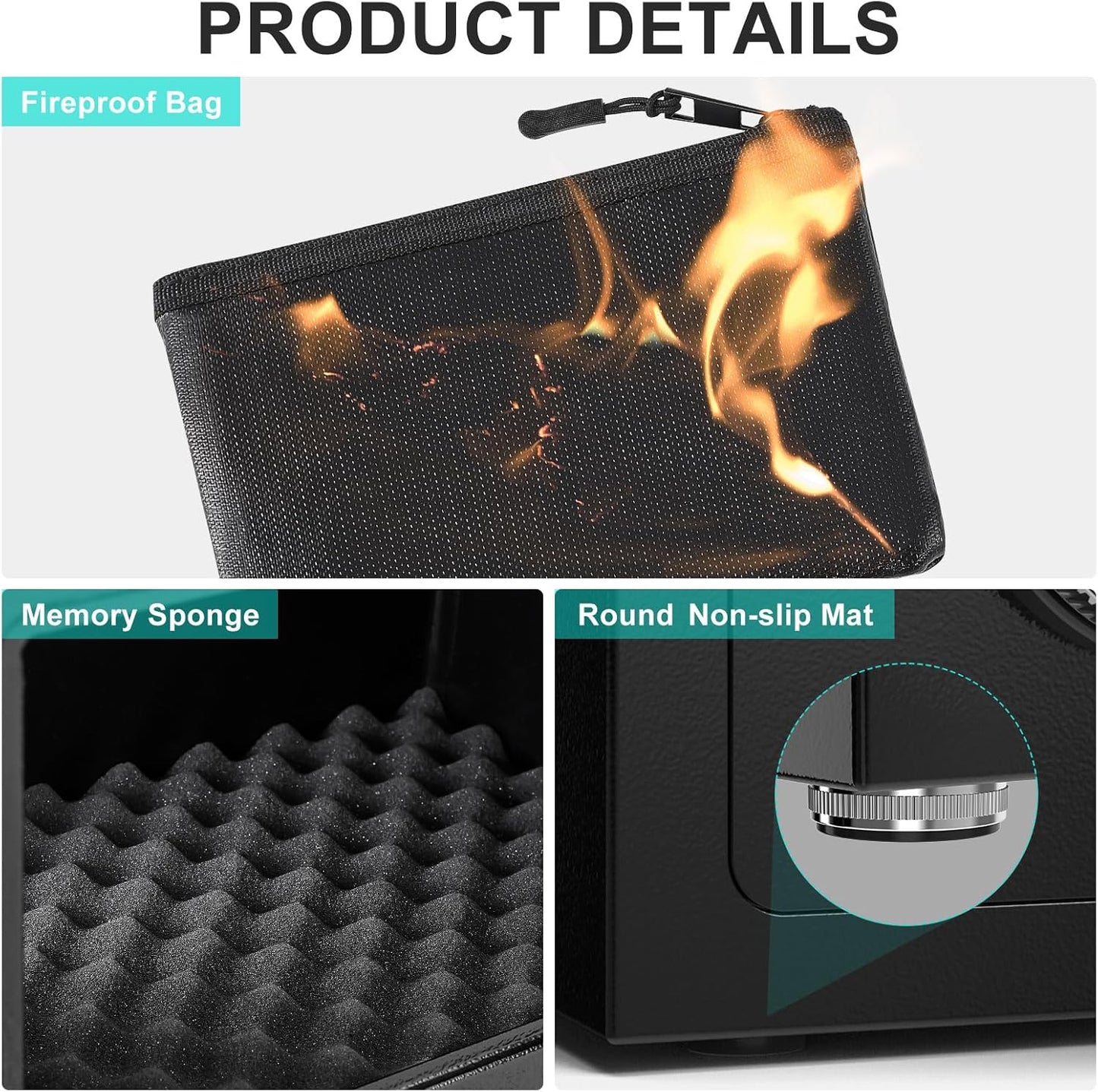 BONANO Small Safe, 0.5 Cubic Safe Box with Electronic Keypad and Fireproof Waterproof Bag, Small Safety Box for Money Cash Valuables, Dual Alarm System, Safes for Home Hotel Office