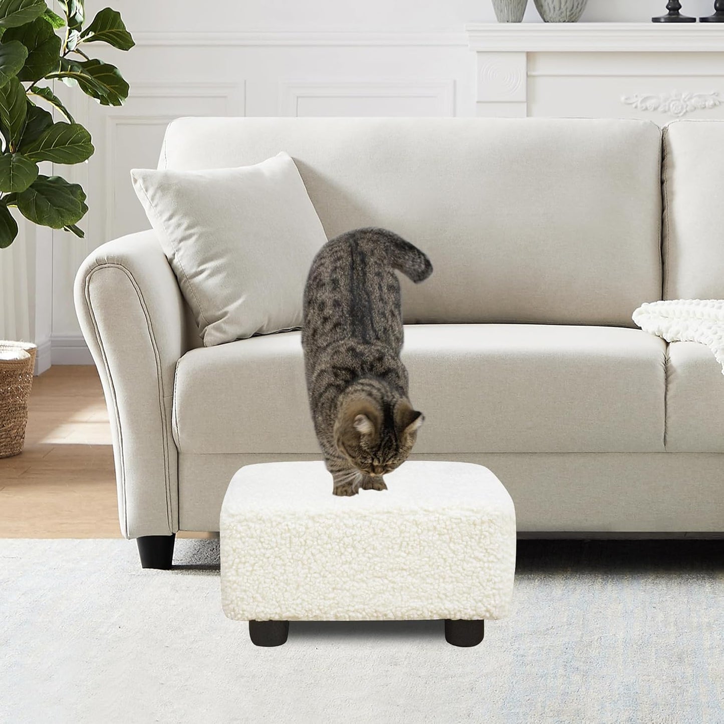 CAROLMADE Small Foot Stool Ottoman Footstool with Legs Under Desk Footrest for Living Room Bedroom and Office, Soft Ivory White