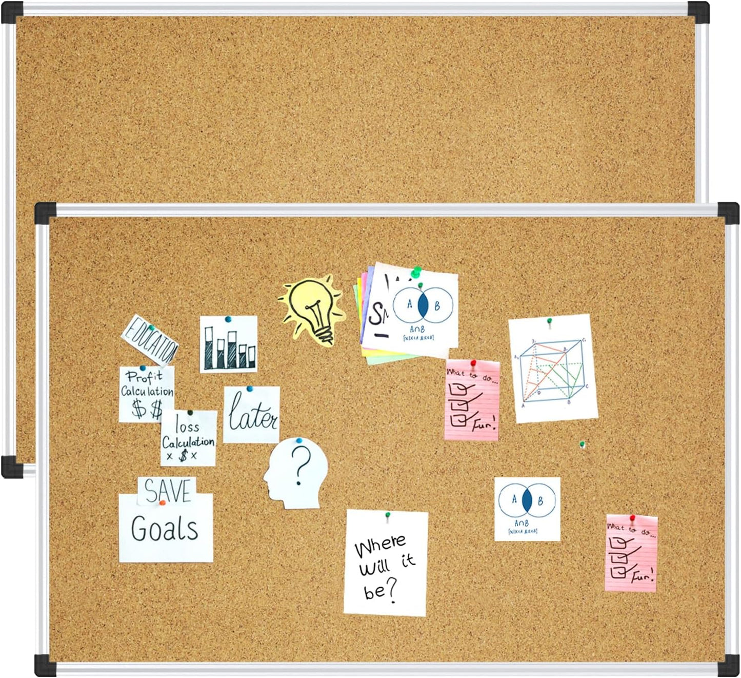 XBoard Cork Bulletin Board 48x36 inch with Aluminum Frame, Pinboard for Vision & Memo Displays (Pack of 2)