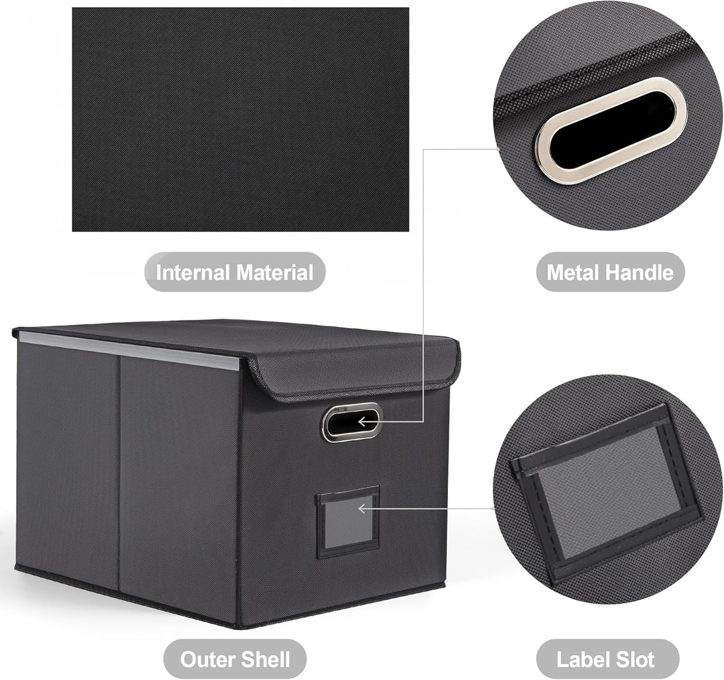 File Organizer Box, Linen Filing Organizer with Lid, Large Desktop File Boxes,Dark Grey,2 Pack