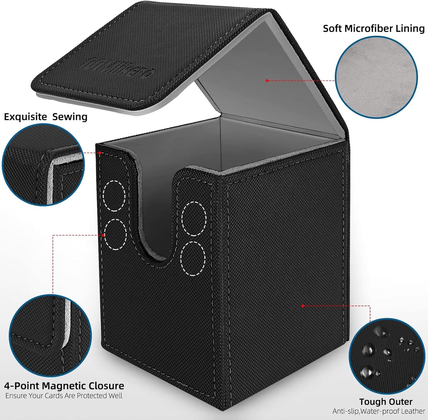 Mlikero 4 Pack Card Deck Box, Commander Deck Box Holds 400+ Single Sleeved Cards with 4 Dividers, Leather Magnetic Card Box Fit for MTG, TCG