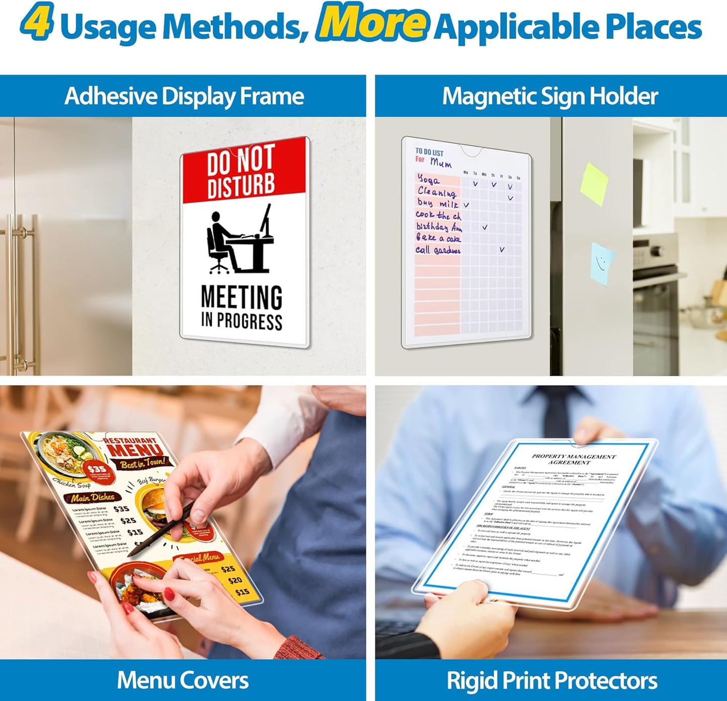 20 Pack Wall Sign Holder 8.5x11 Magnetic Plastic Sign Holder with Magnetic and Adhesive Tapes, Adhesive Clear Display Sign Frame for Fridge, Metal, Wall, Door, Document Protectors Holders