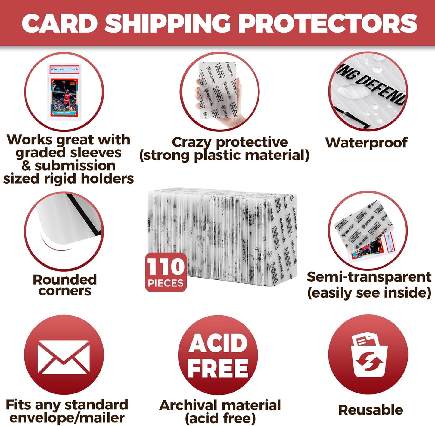 Card Protectors Trading Cards Shipping Supplies, 110-Pack 4'' x 6'' Graded Card Sleeves for Mailing Inserts, Plastic Semi Rigid Card Holder Better Than Corrugated Cardboard Sheets