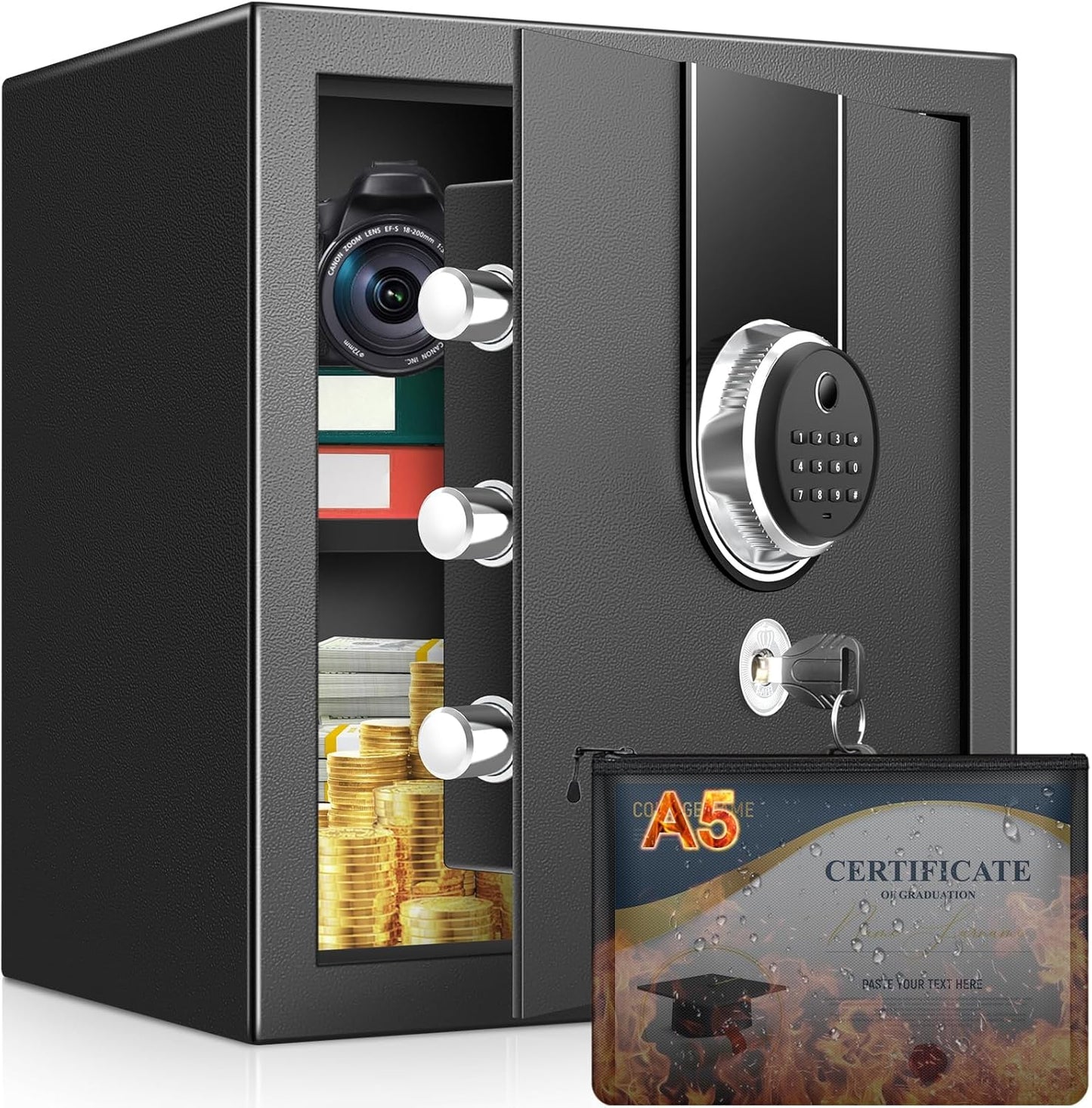 2.0 Cuft Biometric Safe Box, Fireproof Safe for Home with Digital Keypad and Spare Keys, Safety Box for Money, Documents, and other Valuables