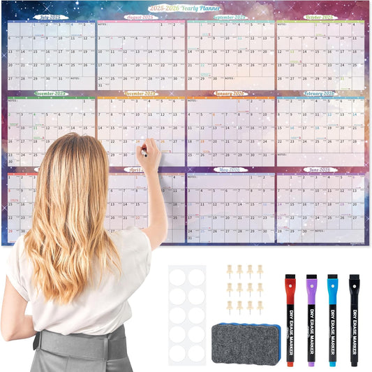 Ospelelf Wall Calendar 2025-2026, Large Dry Erase Calendars 32'' x 48'', Yearly Laminated Calendar Monthly Family Calendar for Office, Use July 2025 - June 2027 (Starry Sky)