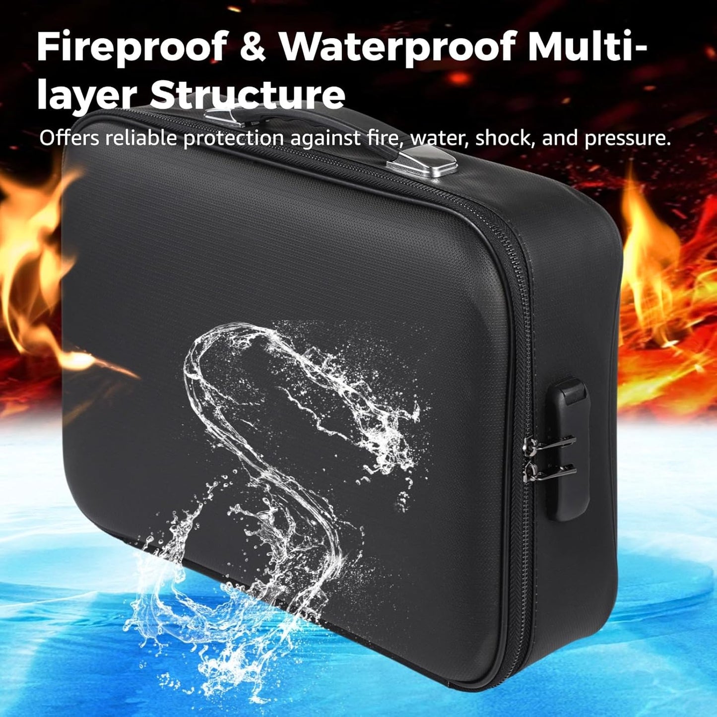 Fireproof Document Box with Lock, Hard Shell Fireproof Safe Case, File Organizer with Expandable Filing Compartments, Portable & Waterproof Storage Box for Home Travel