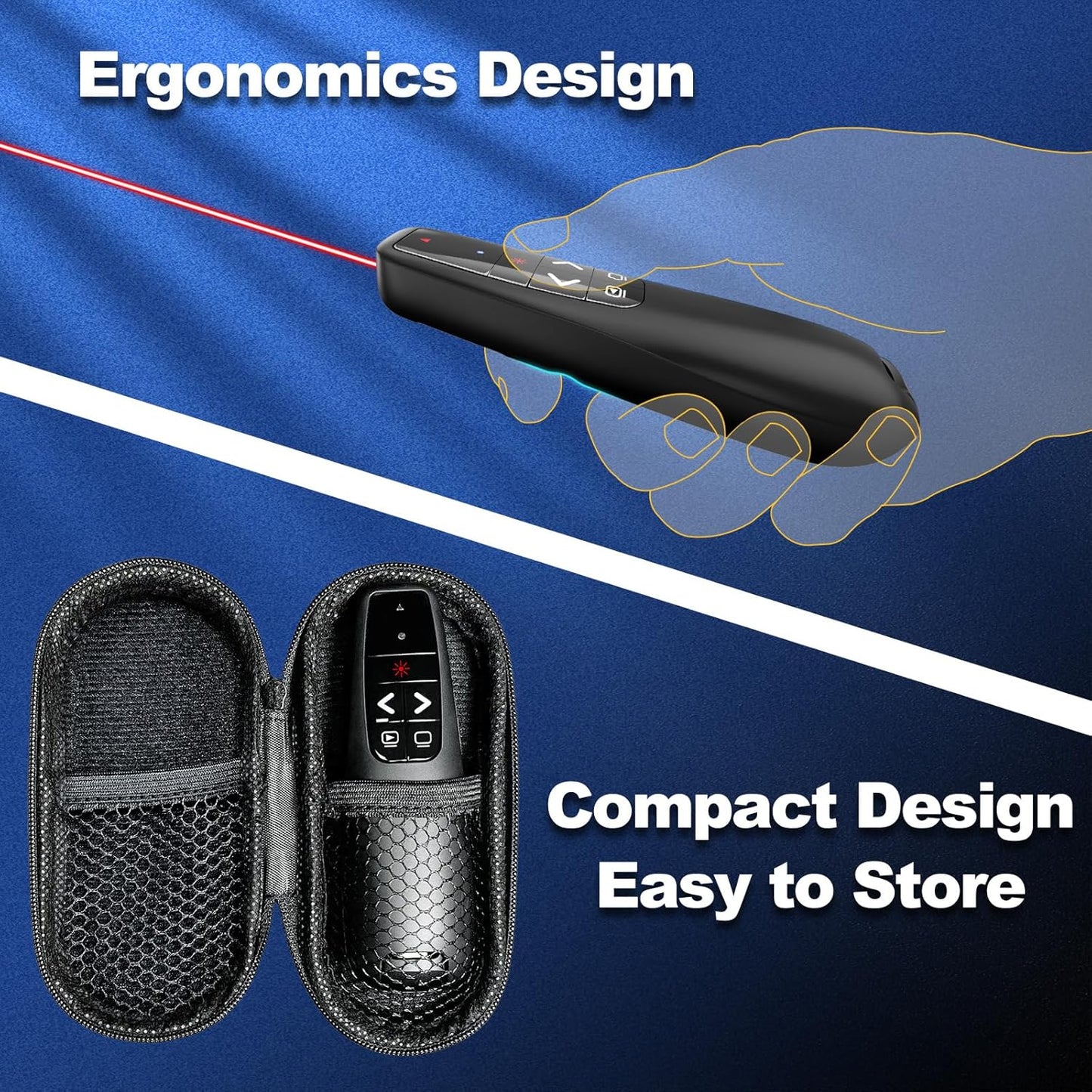 Presentation Clicker with Case Storage: Wireless Presenter Remote: Red Laser Pointer Computer Clickers, USB C PowerPoint PPT Clicker for Mac Laptop, Slideshow Google Slide Advancer