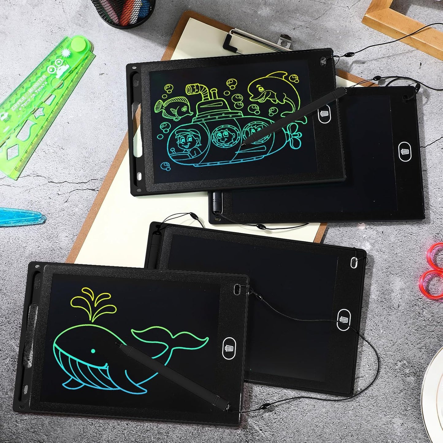 Tinlade 12 Pack LCD Writing Drawing Tablets 8.5 Inch Bulk Colorful Doodle Board Erasable Electronic Painting Drawing Pads Learning Toy Gifts for Kids Christmas School(Black)