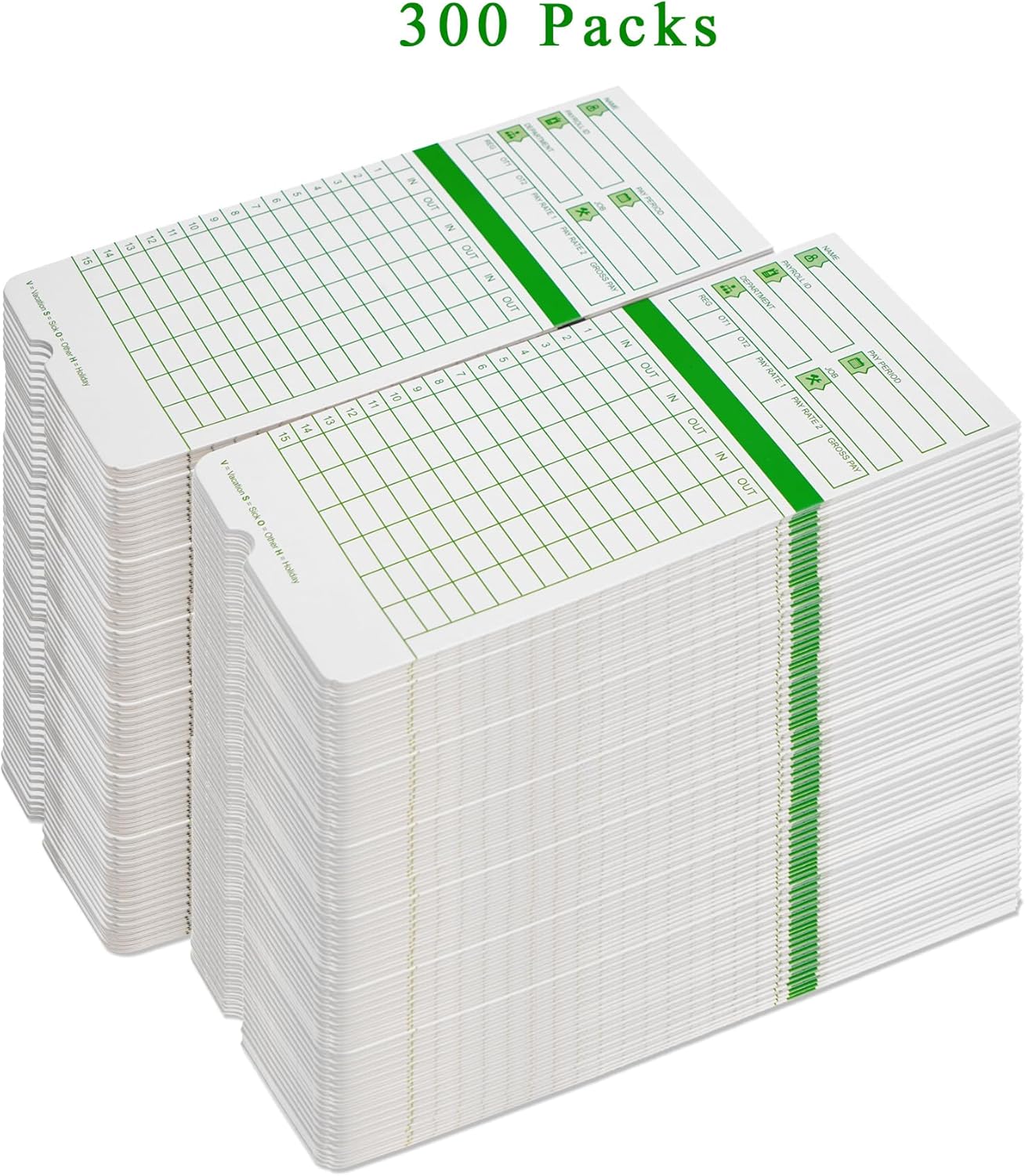 Zzrywuty All Pay Periods, 300 Count Time Cards for Hn3000, 2-Sided, 3 3/8" x 7 3/8", Green