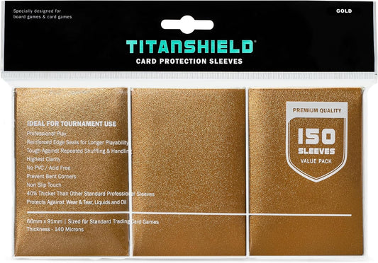 TitanShield Premium 150 Gold Sleeves Compatible with MTG Magic The Gathering, Lorcana, Board Games and Trading Cards 2.5" x 3.5" 66x91mm