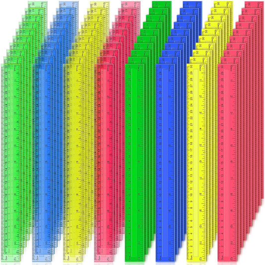 504 Pcs Rulers Bulk, 12 Inch Plastic Assorted Color Clear Rulers with Inches Centimeters Millimeter. Measuring Drawing Tool for Kids, Ideal Back to School Classroom Office Home Supplies