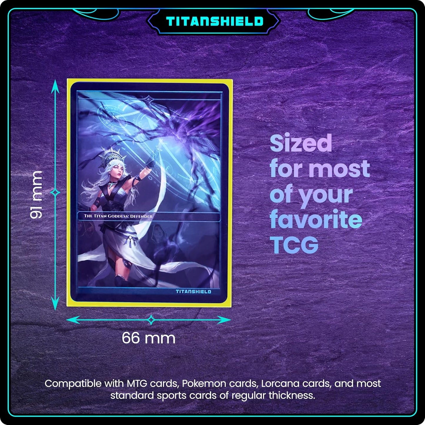 TitanShield (150 Sleeves, Yellow Compatible with Standard Sized Board Games, MTG Magic The Gathering, Lorcana, and Trading Card Sleeves Deck Protector 2.5" x 3.5" 66x91mm