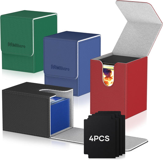 Mlikero 4 Pack Card Deck Box, Commander Deck Box Holds 400+ Single Sleeved Cards with 4 Dividers, Leather Magnetic Card Box Fit for MTG, TCG (4 Colors)