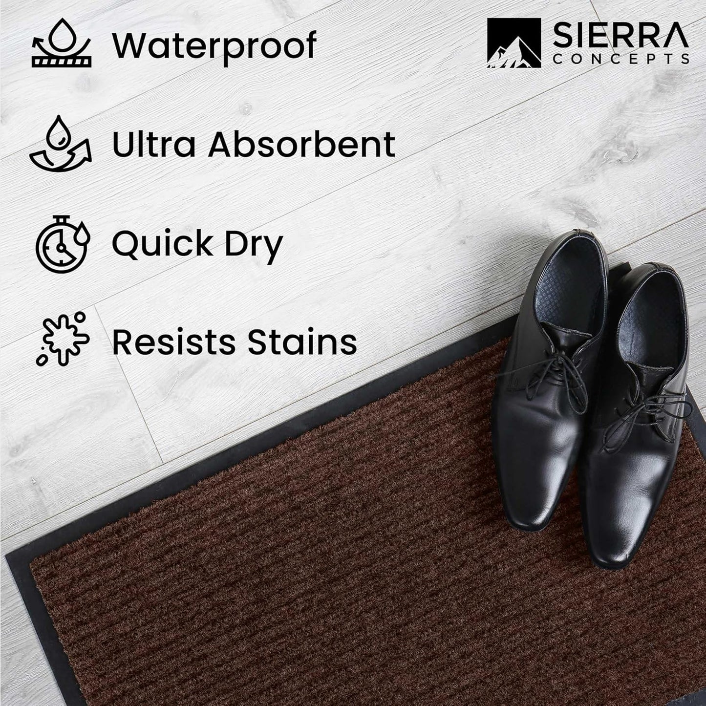 Sierra Concepts 2-Pack Front Door Mat - Large 36 x 24 Welcome Indoor Outdoor Entryway Mats for Shoe Scraper, Ideal for Inside Outside High Traffic Area, Dark Brown