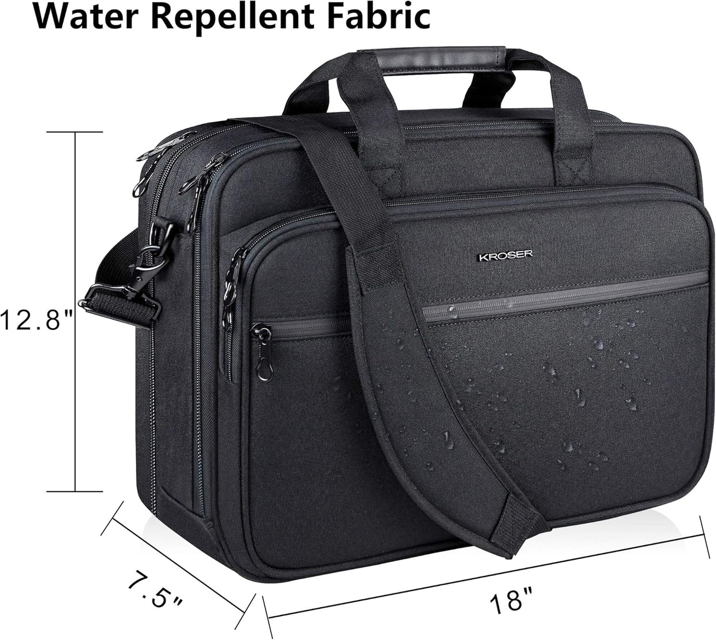 KROSER Laptop Bag Premium Laptop Briefcase Fits Up to 17.3 Inch Laptop Expandable Water-Repellent Shoulder Messenger Bag Computer Bag with RFID Pockets for Travel/Business/Men/Women-Black
