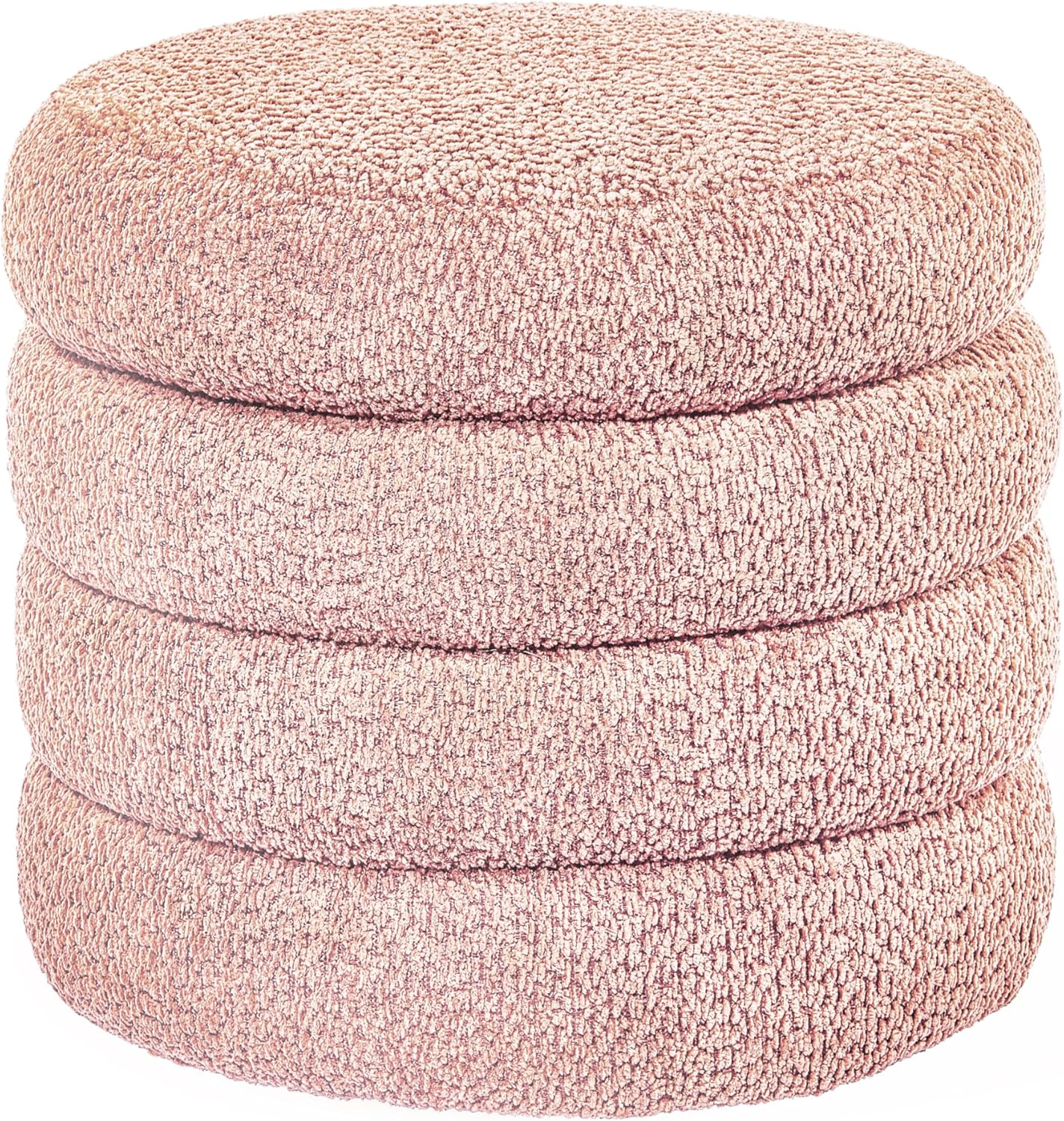 Storage Ottoman, Round Ottoman with Storage, Vanity Stool Foot Rest with Removable Lid, Round Boucle Upholstered for Living Room Pouf Footstool (Pink)