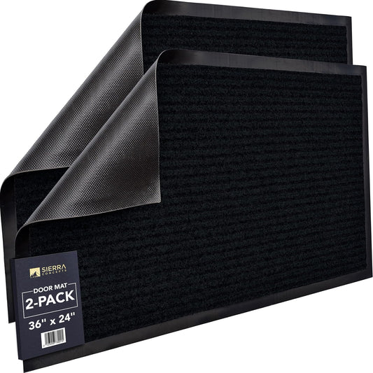 Sierra Concepts 2-Pack Front Door Mat - Large 36 x 24 Welcome Indoor Outdoor Entryway Mats for Shoe Scraper, Ideal for Inside Outside High Traffic Area, Black