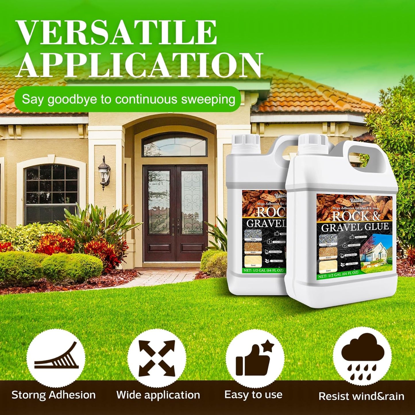 Mulch Glue & Gravel Binder - 1 Gallon / 128oz Rock Glue for Landscaping, Garden, Walkway - Ready to Use, Strong Pea Gravel Stabilizer for Lockdown Sticky Rocks, Pebble, Bark, Rubber, Sand, Stone