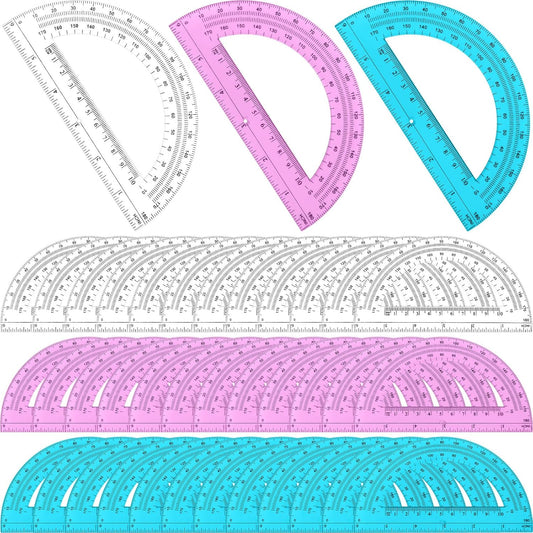 Zonon 36 Pack 6 Inch Plastic Protractor Back to School Protractors 180 Degrees Pink Blue Clear Protractors for Classroom Math Teacher Student Office Supplies