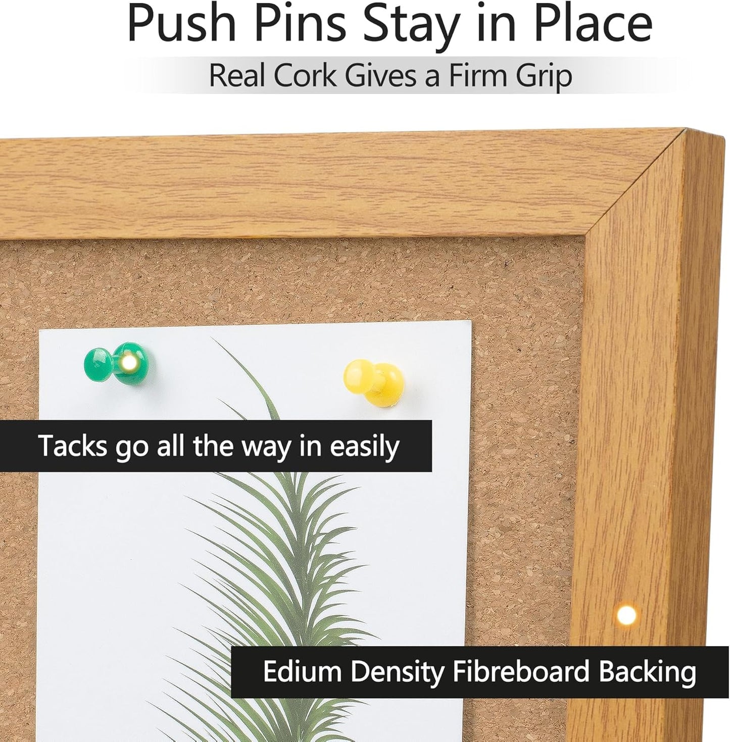 Board2by Cork Board Bulletin Board 24 x 36, Wood Framed Corkboards for Wall Decor, Hanging Office Message Board, Large Wall Mounted Notice Pin Board with 15 Push Pins for School, Home & Office