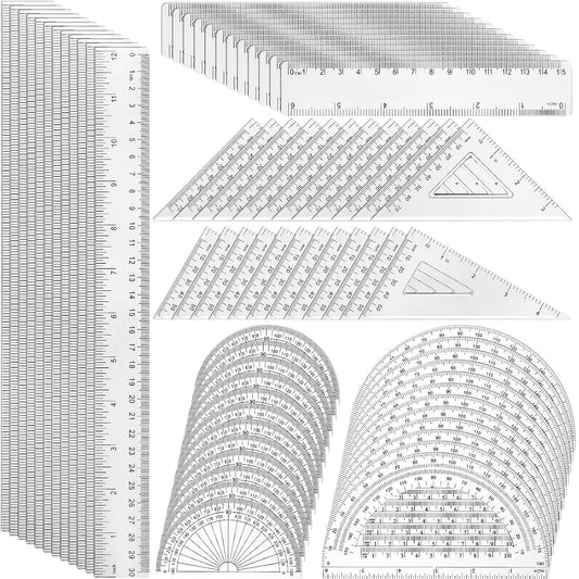 Tenare 36 Pcs Plastic Clear Math Set Includes Protractor Triangle Rulers 12 Inch 6 Inch Straight Geometry Math Transparent Ruler Measuring Tool for School Office Home Supplies