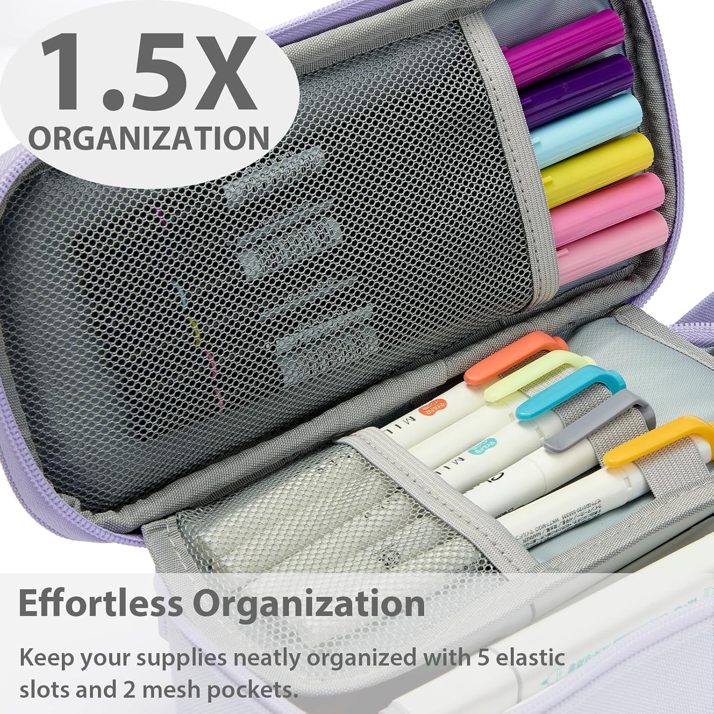 Pencil Case Pouch Box Bag School Supplies Girls Boys Kids, Cute Preppy Stuff Large Big Capacity Aesthetic Pen Organizer, Back to College Stationary, Purple, Classic Stlye, 1800ml