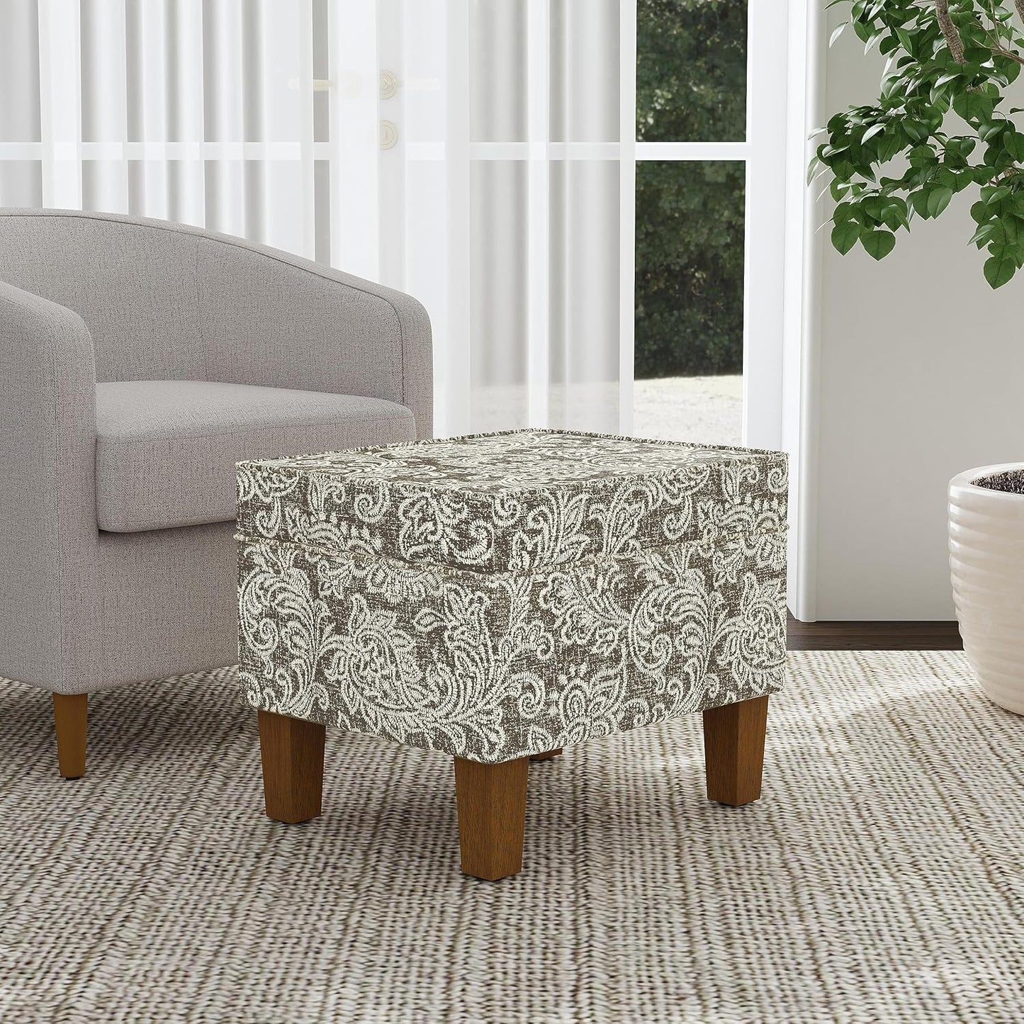 Home Decor | Dinah Collection Modern Storage Ottoman | Ottoman with Storage for Living Room & Bedroom(Brown Jacobean Print)